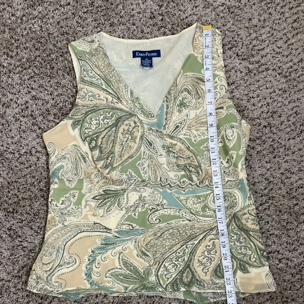 Vtg‎ Evan Picone Paisley Sleeveless Blouse 12 Green Babydoll Y2K Fairy Grunge - Picture 9 of 9